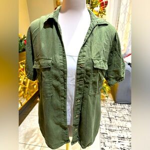 Zara green button up top